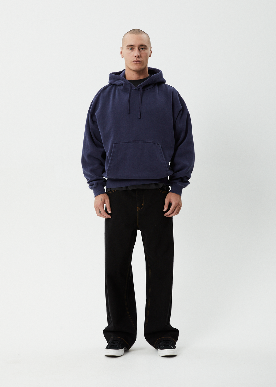 AFENDS Mens Genesis - Boxy Hoodie - Washed Deep Sea