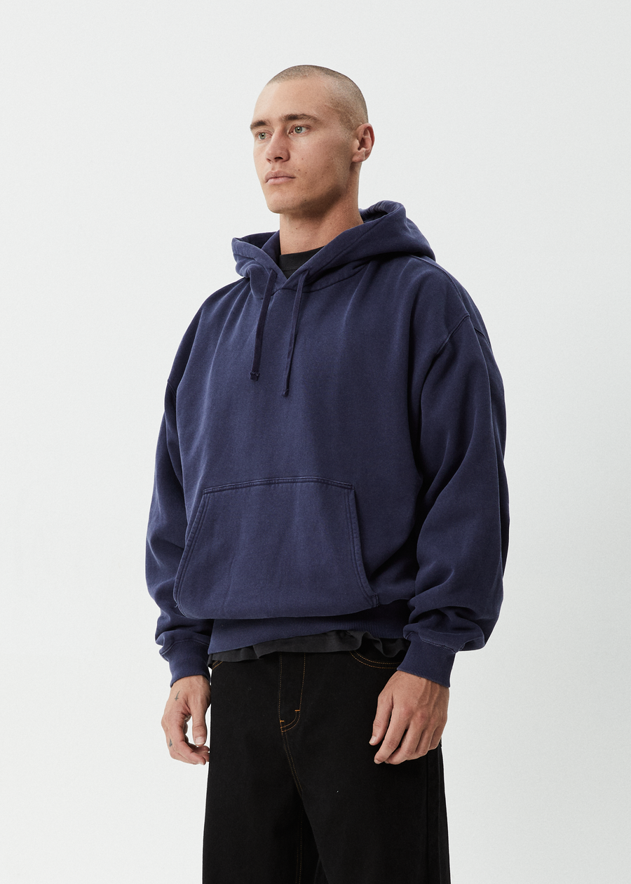 AFENDS Mens Genesis - Boxy Hoodie - Washed Deep Sea