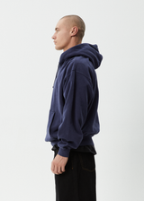 AFENDS Mens Genesis - Boxy Hoodie - Washed Deep Sea - Afends mens genesis   boxy hoodie   washed deep sea