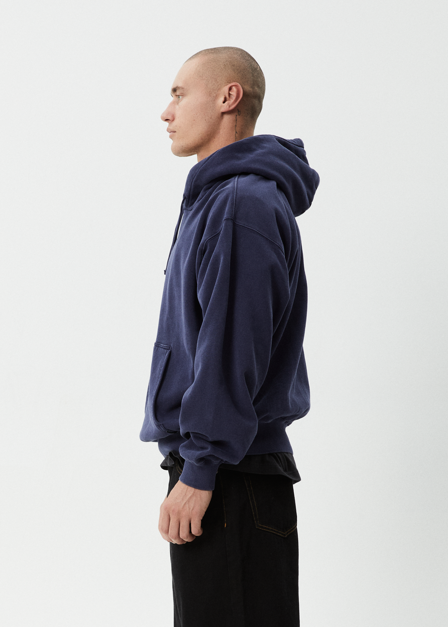 AFENDS Mens Genesis - Boxy Hoodie - Washed Deep Sea