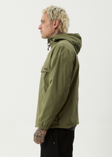 AFENDS Mens System - Water Resistant Spray Anorak Jacket - Military - Afends mens system   water resistant spray anorak jacket   military