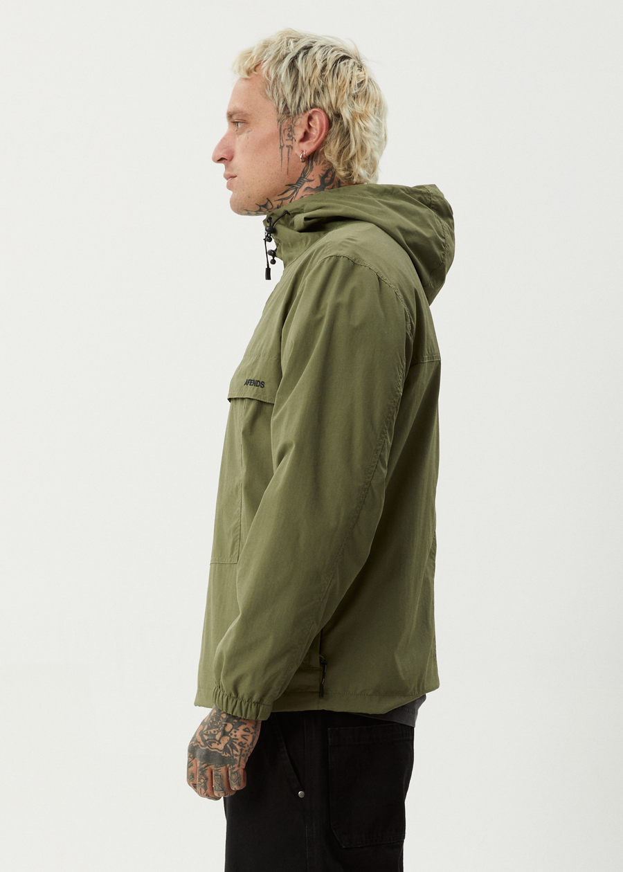 AFENDS Mens System - Water Resistant Spray Anorak Jacket - Military