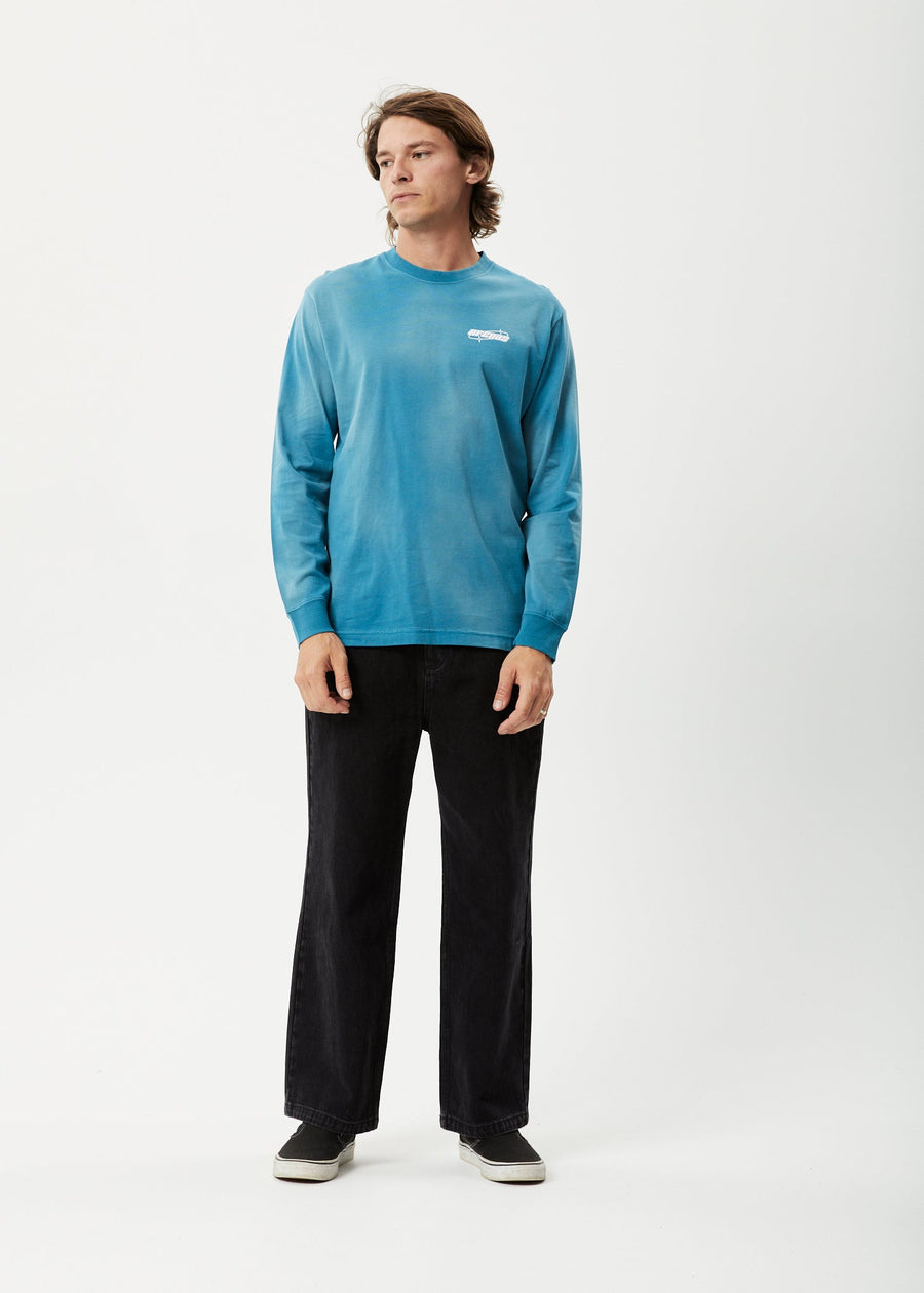 AFENDS Mens Eternal - Long Sleeve Graphic Logo Tee - Worn Azure