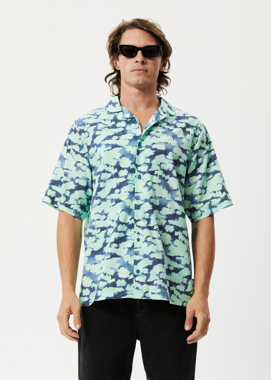 AFENDS Mens Liquid - Cuban Short Sleeve Shirt - Jade Floral 