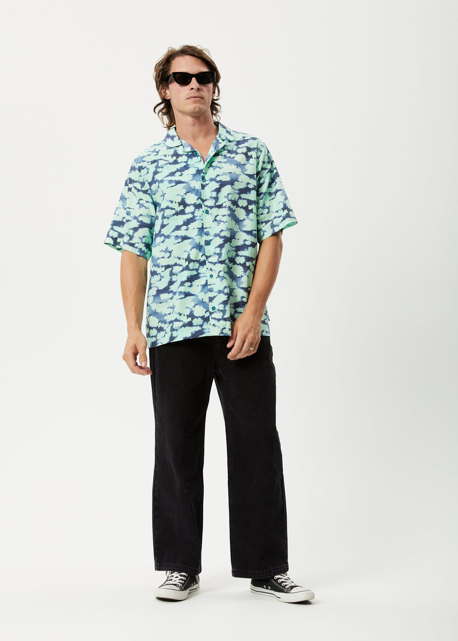 AFENDS Mens Liquid - Cuban Short Sleeve Shirt - Jade Floral 