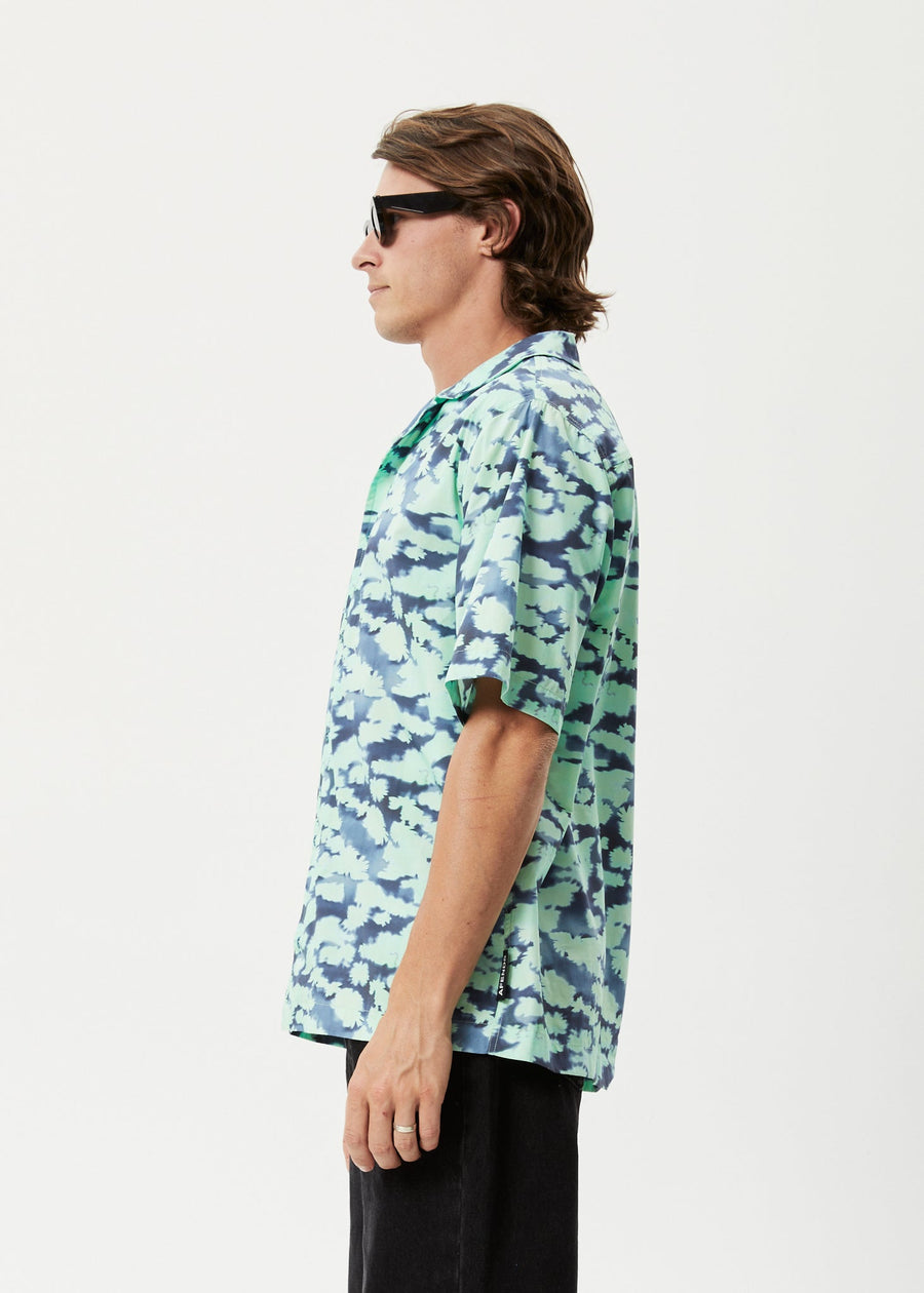 AFENDS Mens Liquid - Cuban Short Sleeve Shirt - Jade Floral 