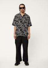 AFENDS Mens Script - Cuban Short Sleeve Shirt - Black Camo - Afends mens script   cuban short sleeve shirt   black camo 