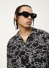 AFENDS Mens Script - Cuban Short Sleeve Shirt - Black Camo - Afends mens script   cuban short sleeve shirt   black camo 