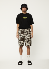 AFENDS Mens Ninety Eights - Baggy Elastic Waist Short - Earth Camo - Afends mens ninety eights   baggy elastic waist short   earth camo