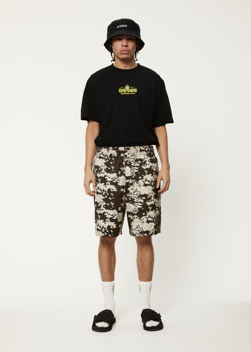 AFENDS Mens Ninety Eights - Baggy Elastic Waist Short - Earth Camo