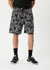 AFENDS Mens Script - Elastic Waist Short - Black - Afends mens script   elastic waist short   black