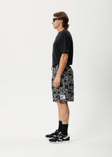 AFENDS Mens Script - Elastic Waist Short - Black - Afends mens script   elastic waist short   black