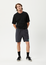 AFENDS Mens Baywatch World - Elastic Waist Short - Charcoal - Afends mens baywatch world   elastic waist short   charcoal