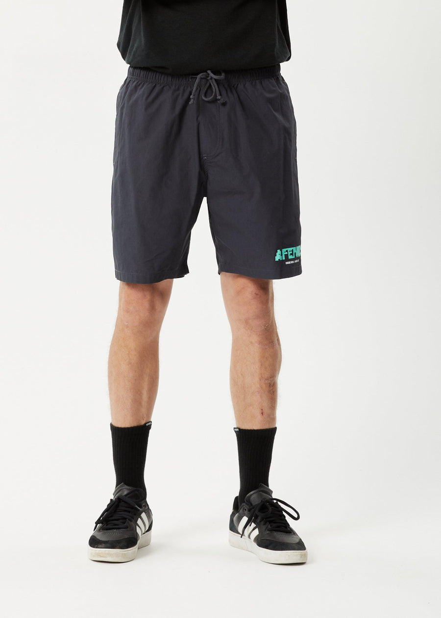 AFENDS Mens Baywatch World - Elastic Waist Short - Charcoal