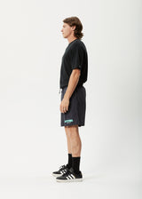 AFENDS Mens Baywatch World - Elastic Waist Short - Charcoal - Afends mens baywatch world   elastic waist short   charcoal