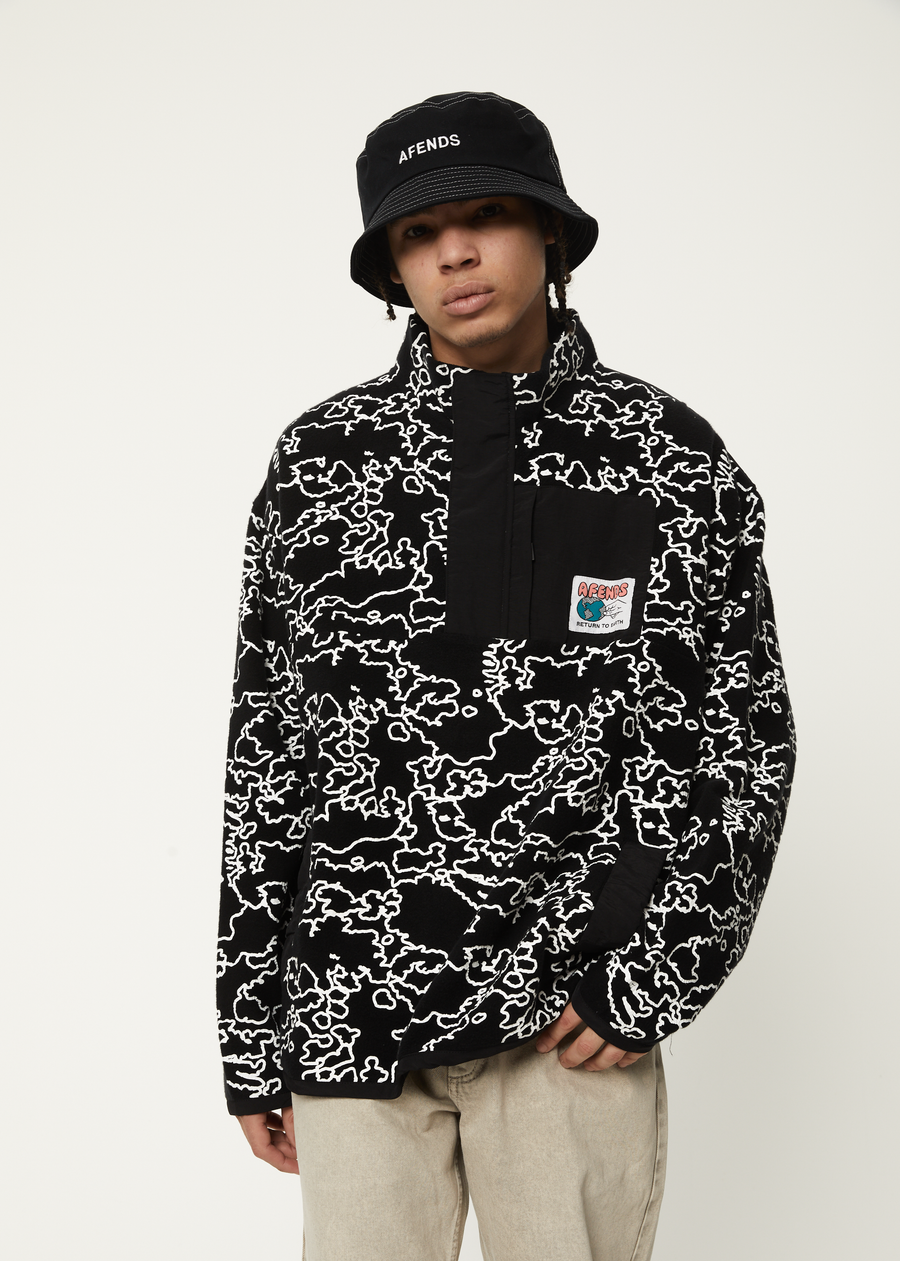 AFENDS Mens Script - Fleece Pullover - Black Camo 