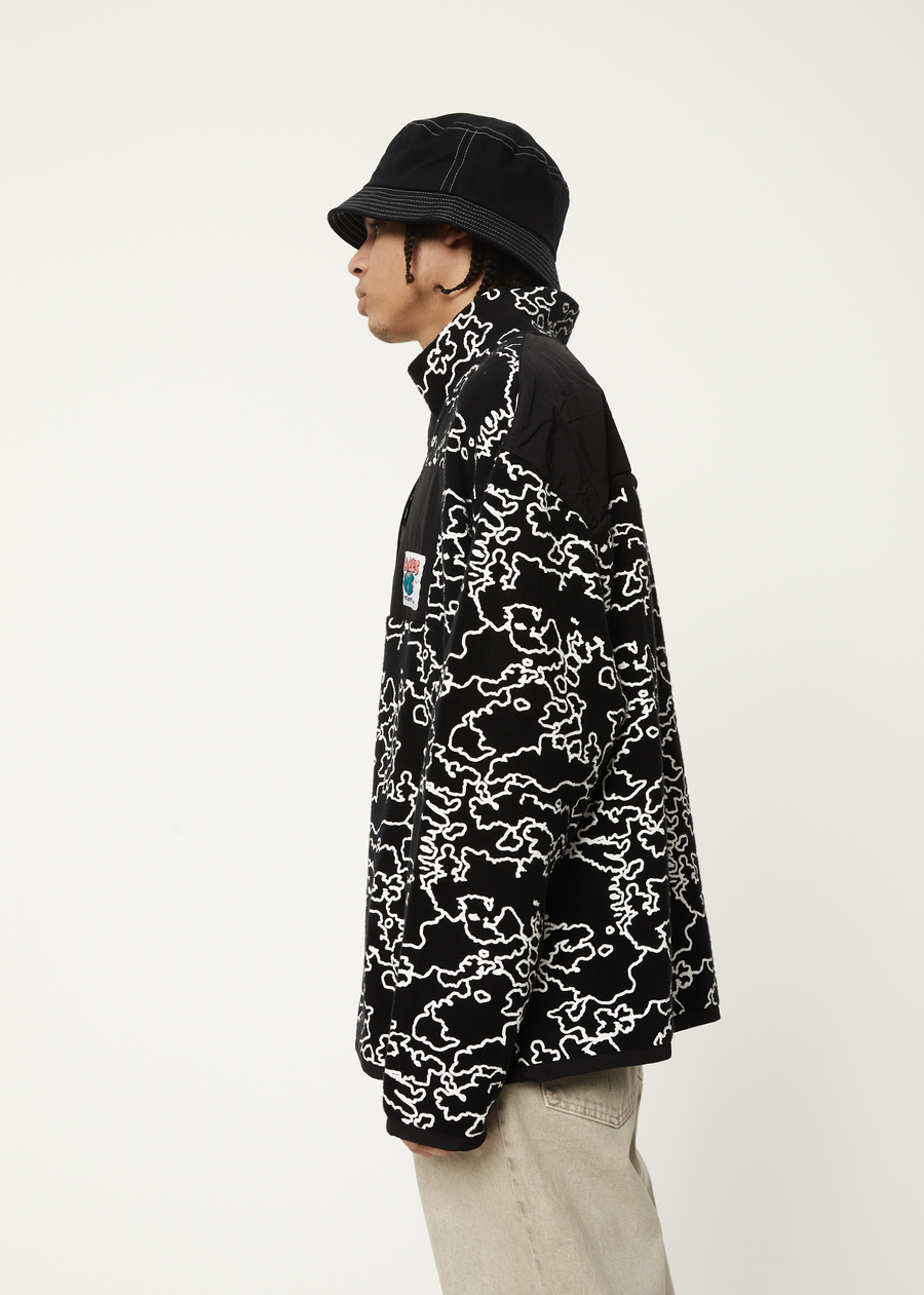 AFENDS Mens Script - Fleece Pullover - Black Camo 