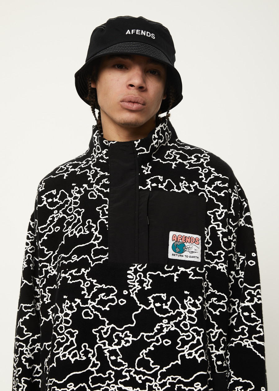 AFENDS Mens Script - Fleece Pullover - Black Camo 