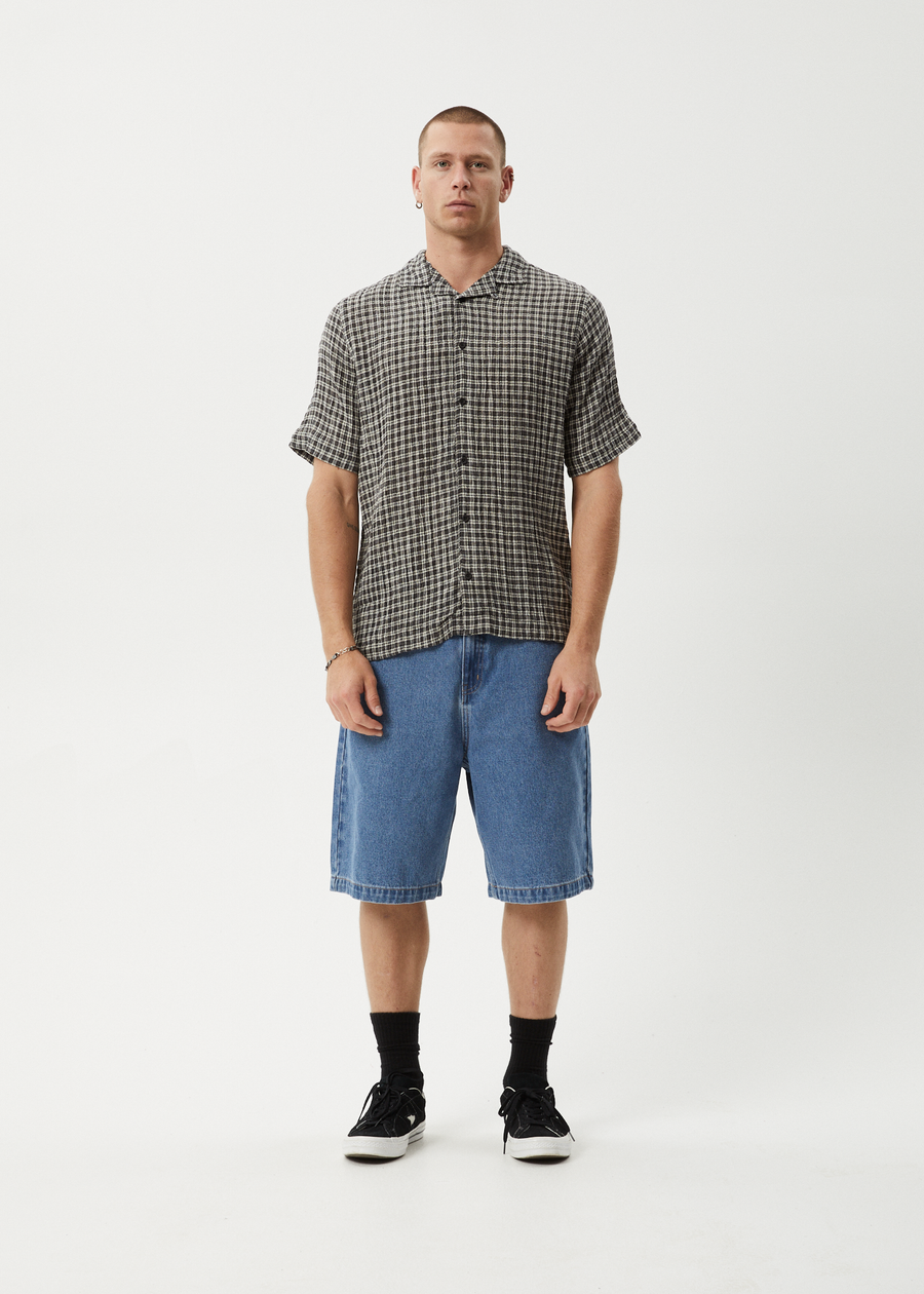 AFENDS Mens Asta - Seersucker Regular Shirt - Steel Check
