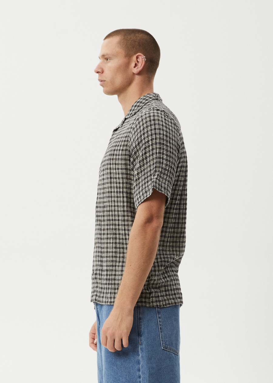 AFENDS Mens Asta - Seersucker Regular Shirt - Steel Check