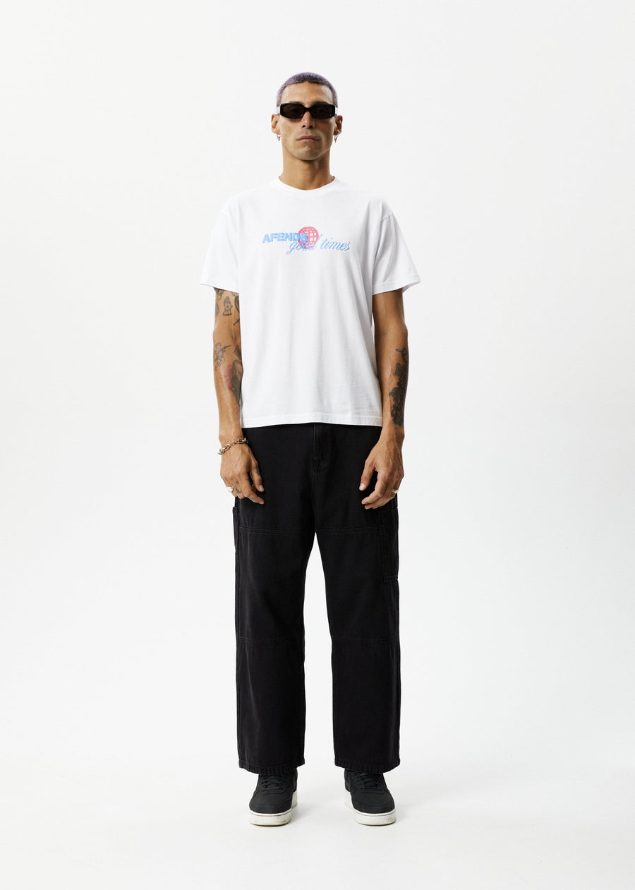 AFENDS Mens Good Times - Graphic Boxy Tee - White