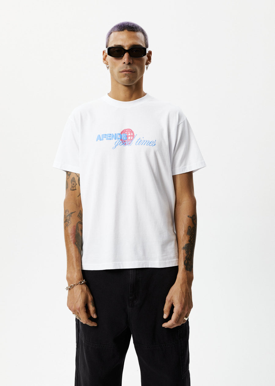 AFENDS Mens Good Times - Graphic Boxy Tee - White
