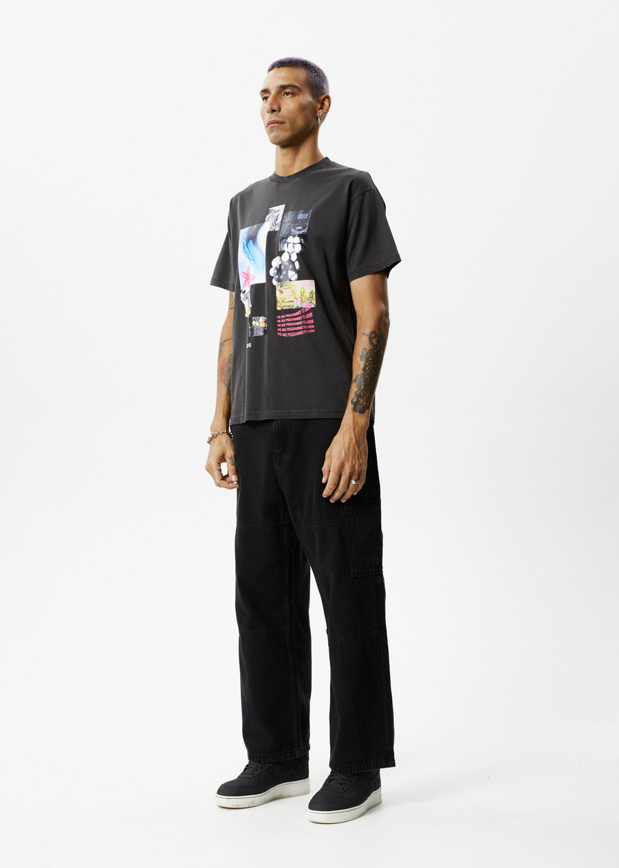 AFENDS Mens Under Pressure - Graphic Boxy Tee - Stone Black