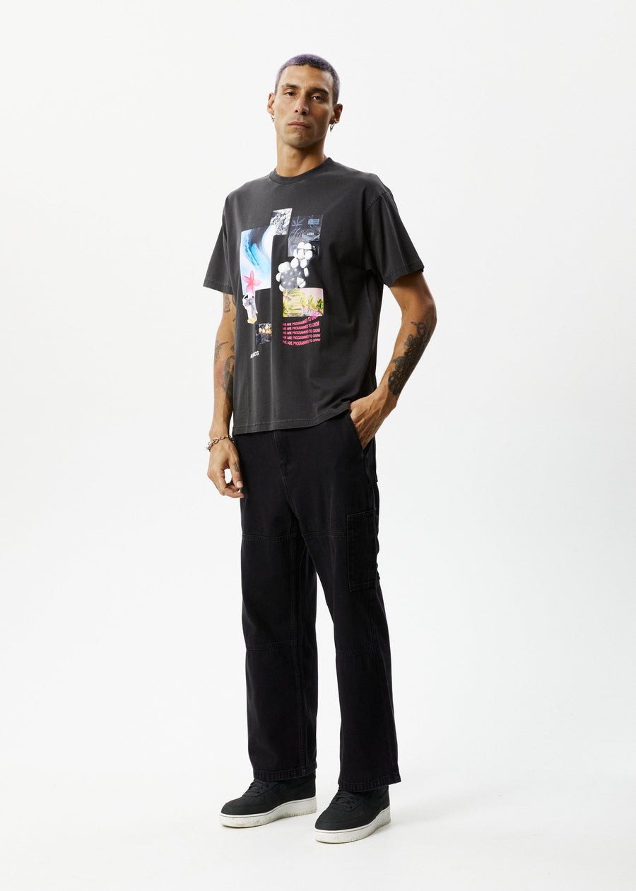 AFENDS Mens Under Pressure - Graphic Boxy Tee - Stone Black
