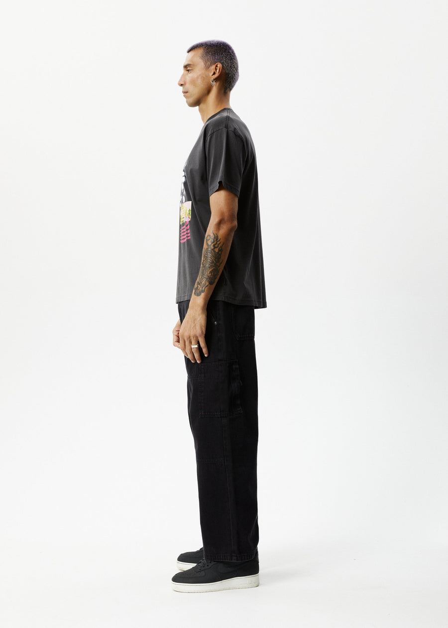 AFENDS Mens Under Pressure - Graphic Boxy Tee - Stone Black