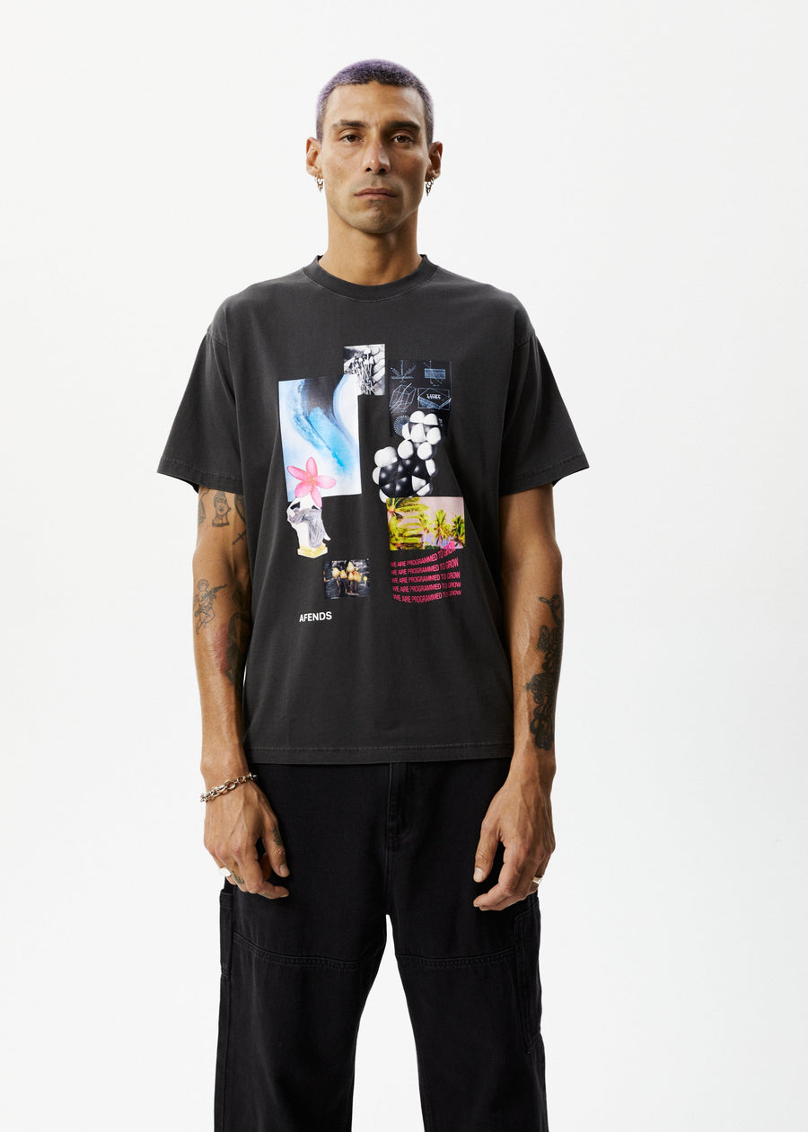 AFENDS Mens Under Pressure - Graphic Boxy Tee - Stone Black