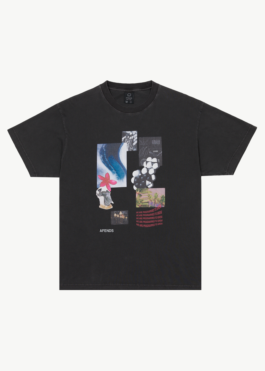 AFENDS Mens Under Pressure - Graphic Boxy Tee - Stone Black