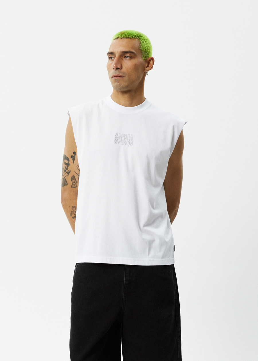 AFENDS Mens Limits - Graphic Sleeveless Tee - White