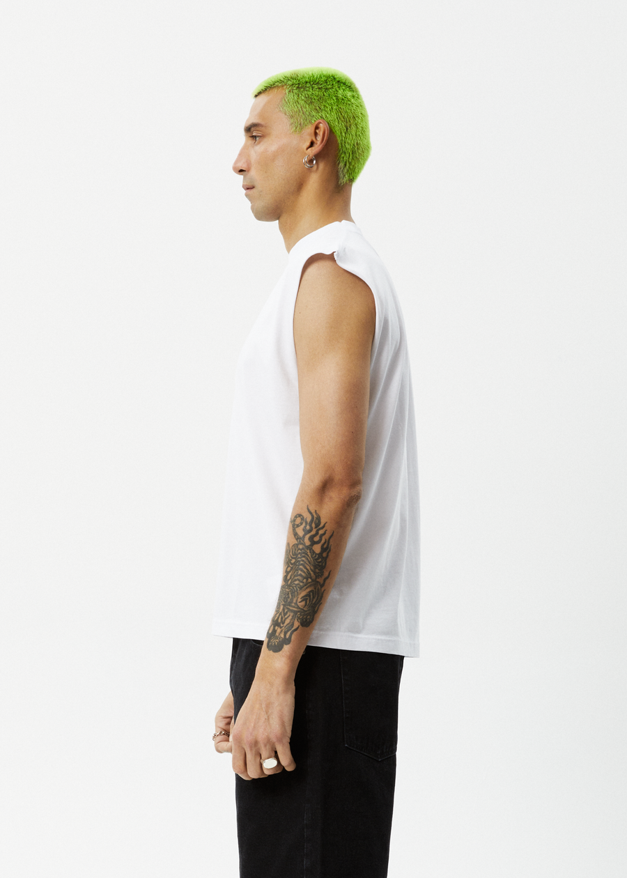 AFENDS Mens Limits - Graphic Sleeveless Tee - White