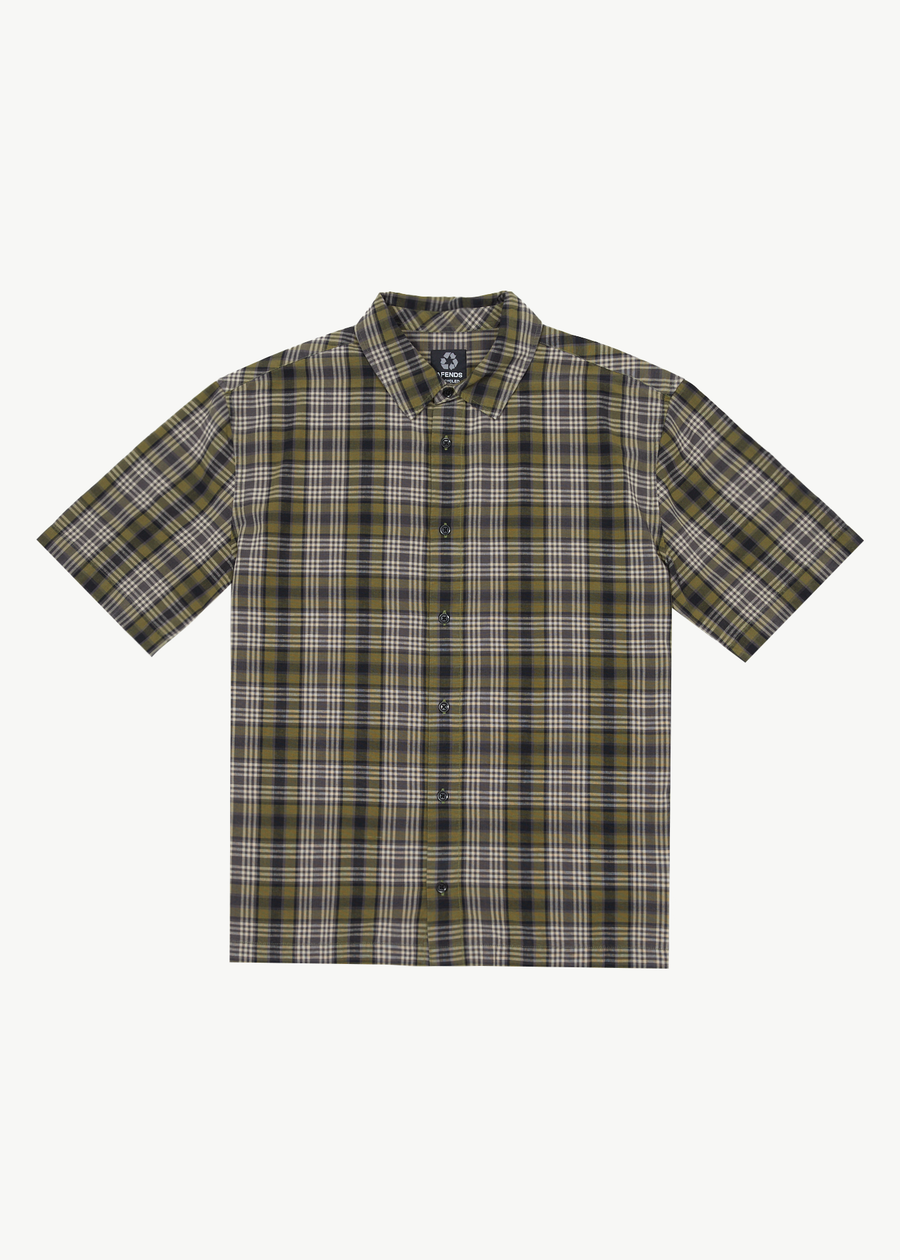 AFENDS Mens Check Out - Short Sleeve Shirt - Military Check 