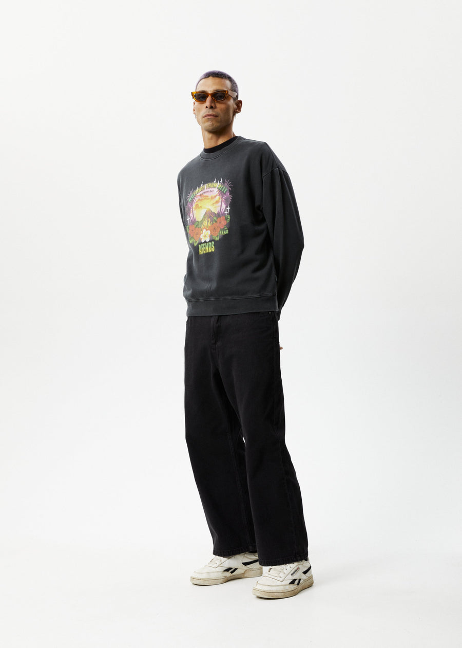 AFENDS Mens Holiday - Crew Neck Jumper - Stone Black