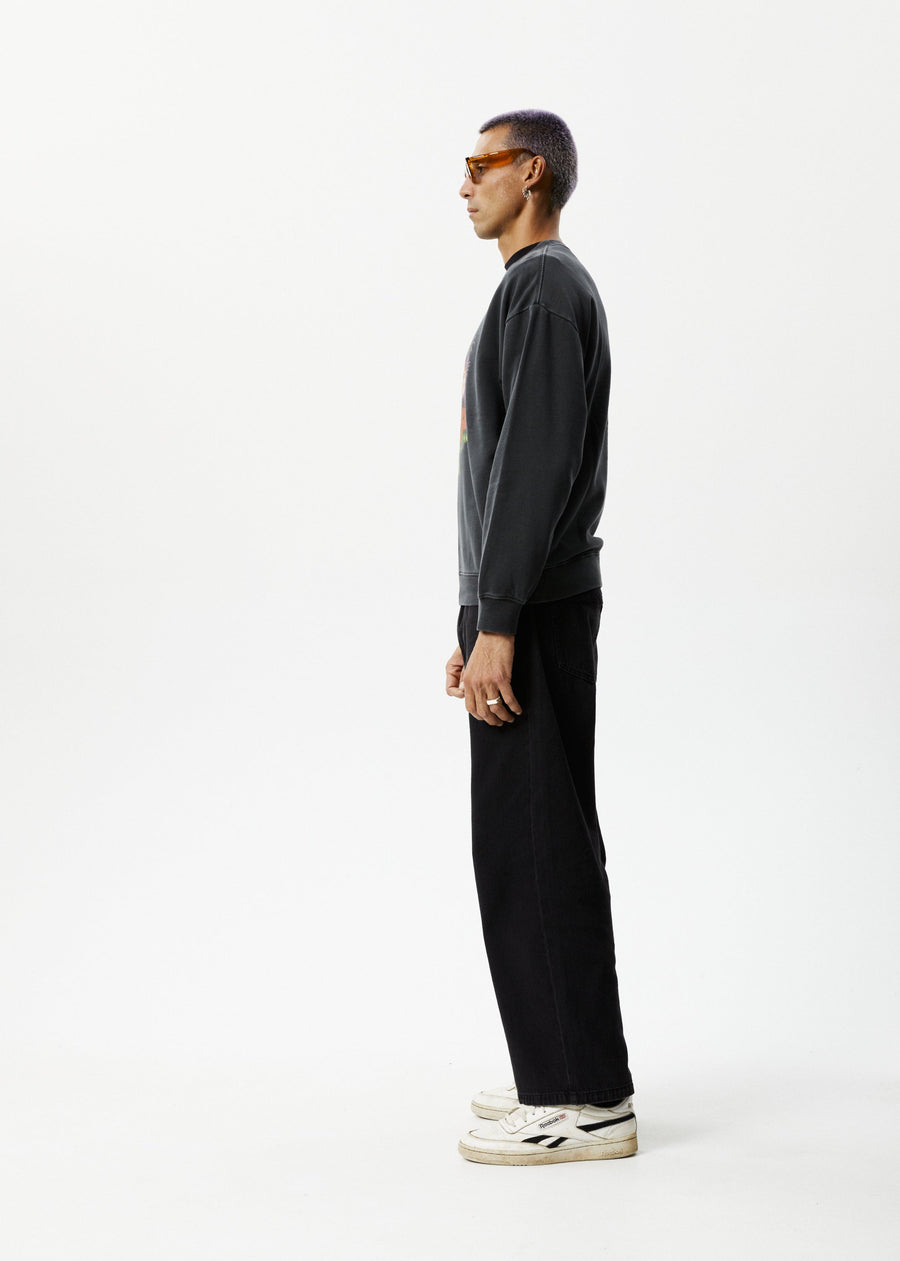 AFENDS Mens Holiday - Crew Neck Jumper - Stone Black