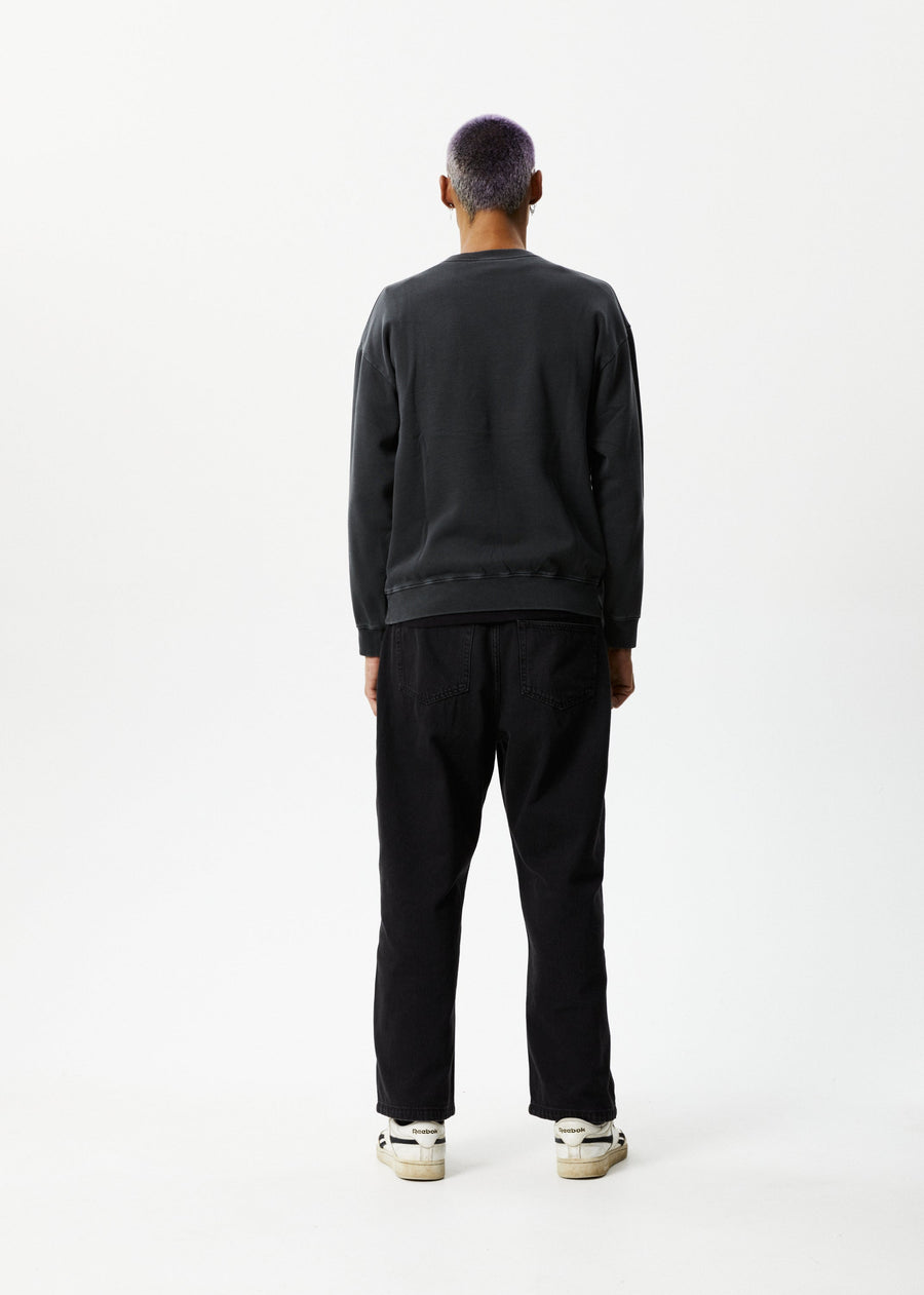 AFENDS Mens Holiday - Crew Neck Jumper - Stone Black