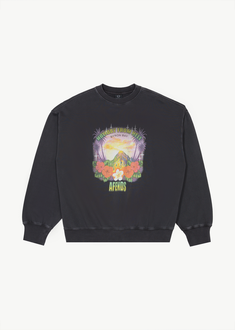 AFENDS Mens Holiday - Crew Neck Jumper - Stone Black