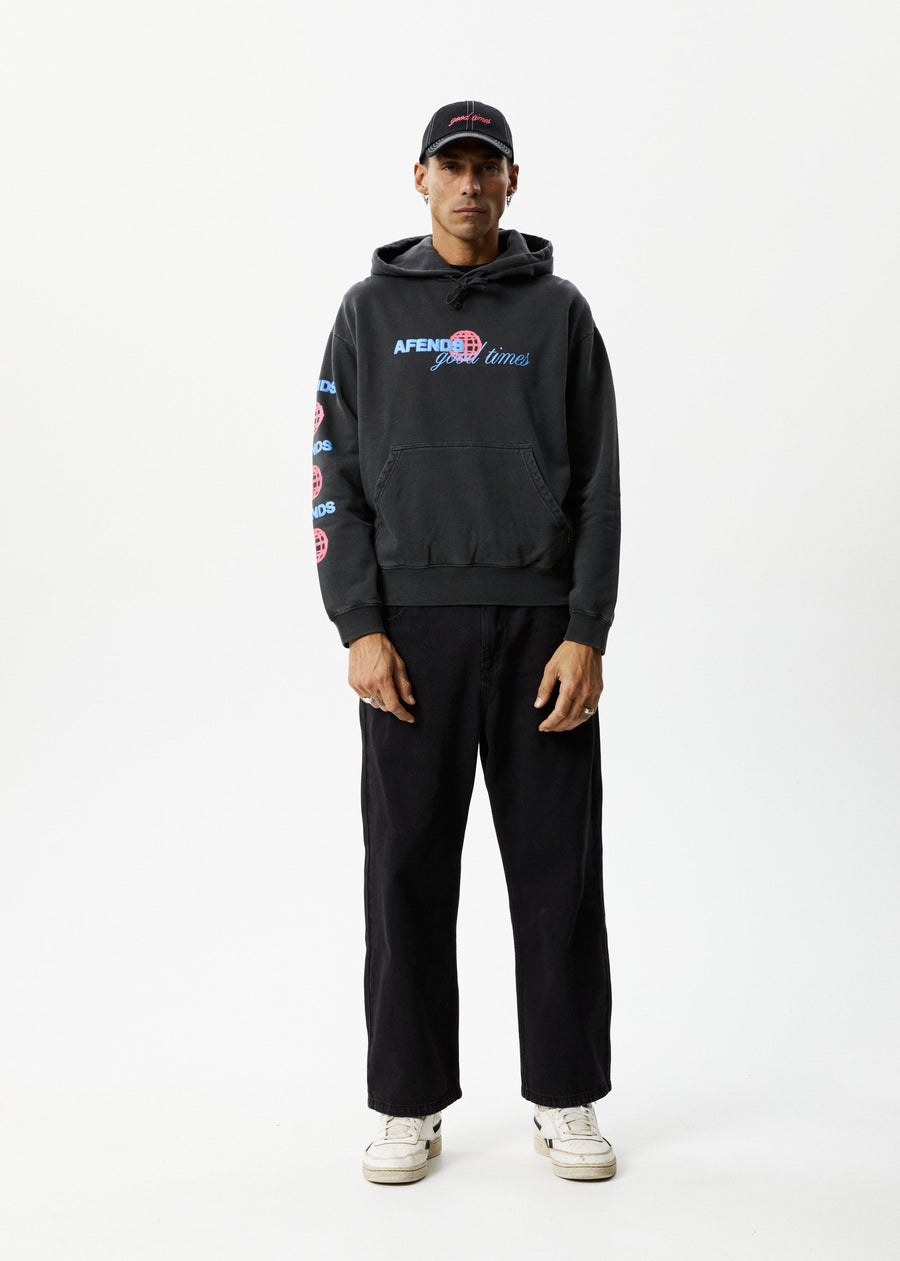 AFENDS Mens Good Times - Logo Hoodie - Stone Black 