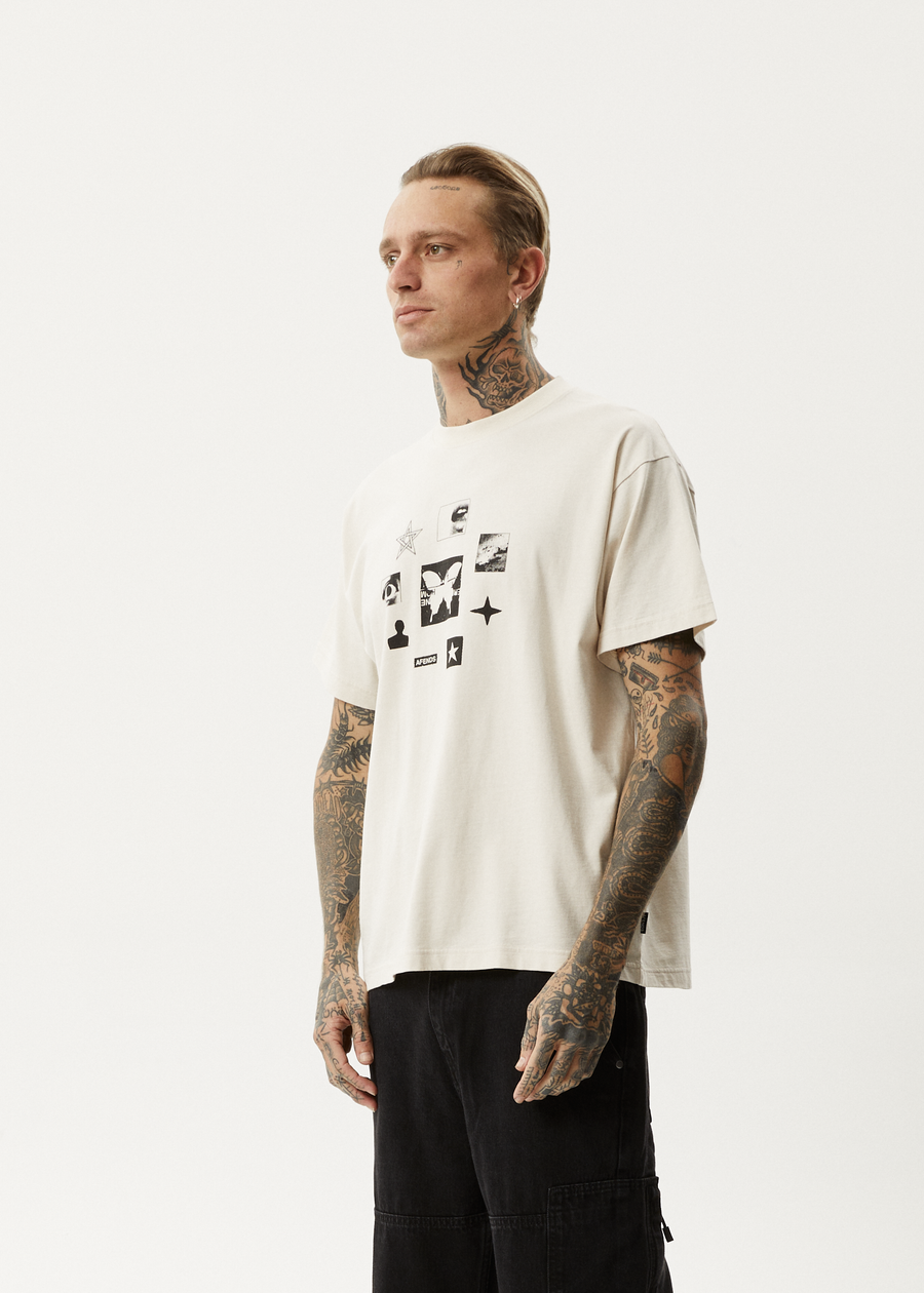 AFENDS Mens Disorder - Boxy Tee - Moonbeam