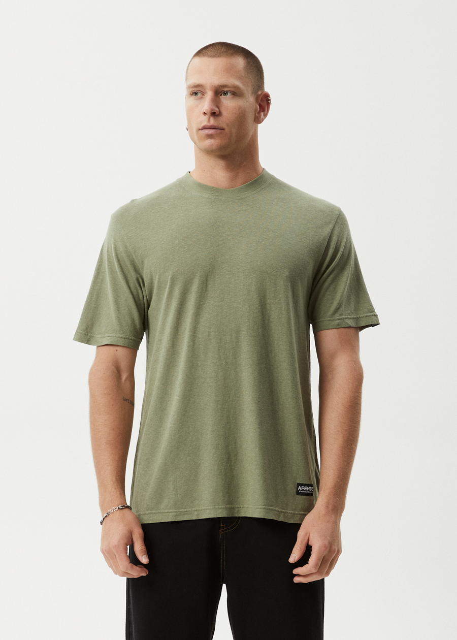 AFENDS Mens Classic - Retro Tee - Oil Green