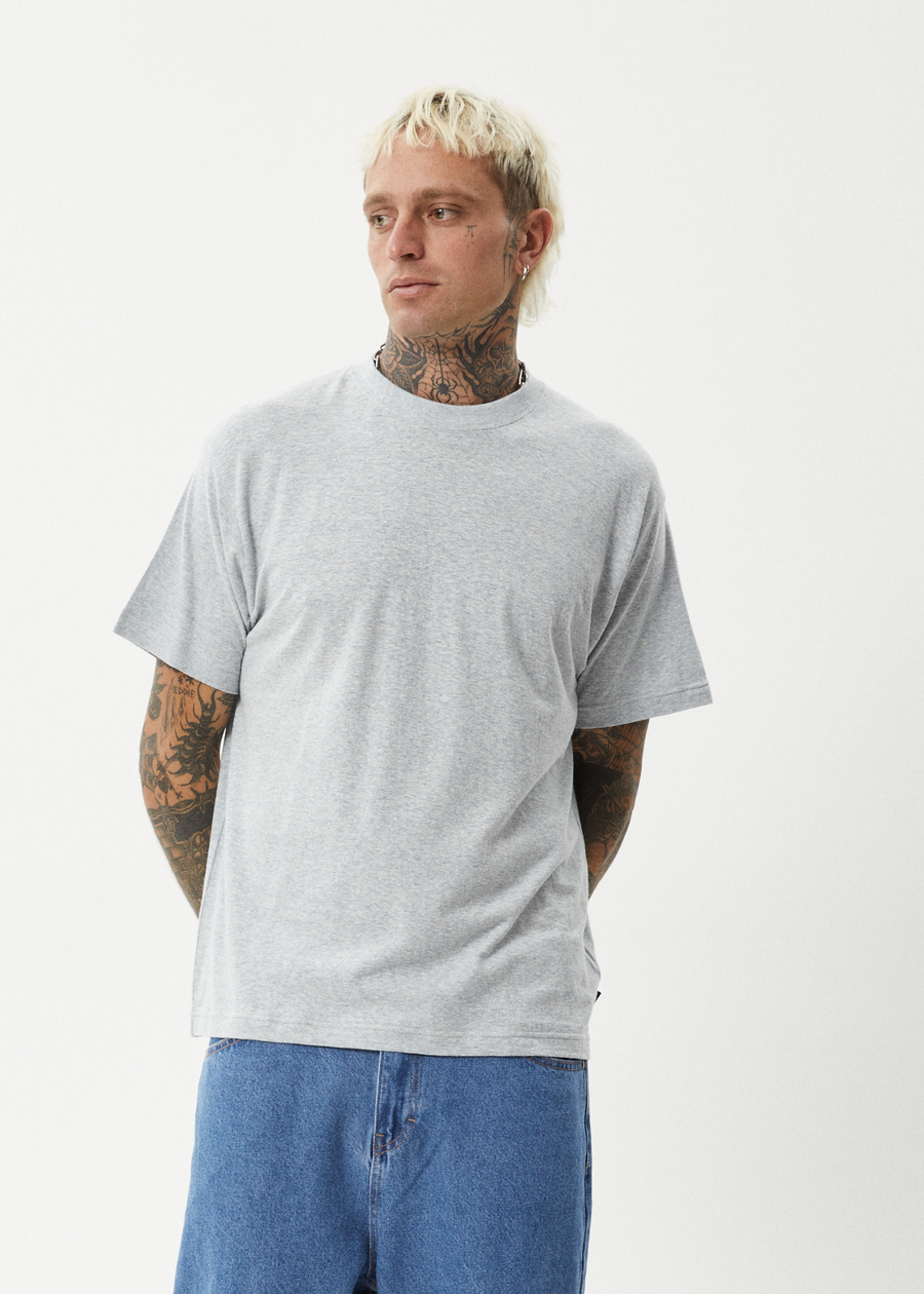 AFENDS Mens Foundation - Boxy Tee - Shadow Grey Marle