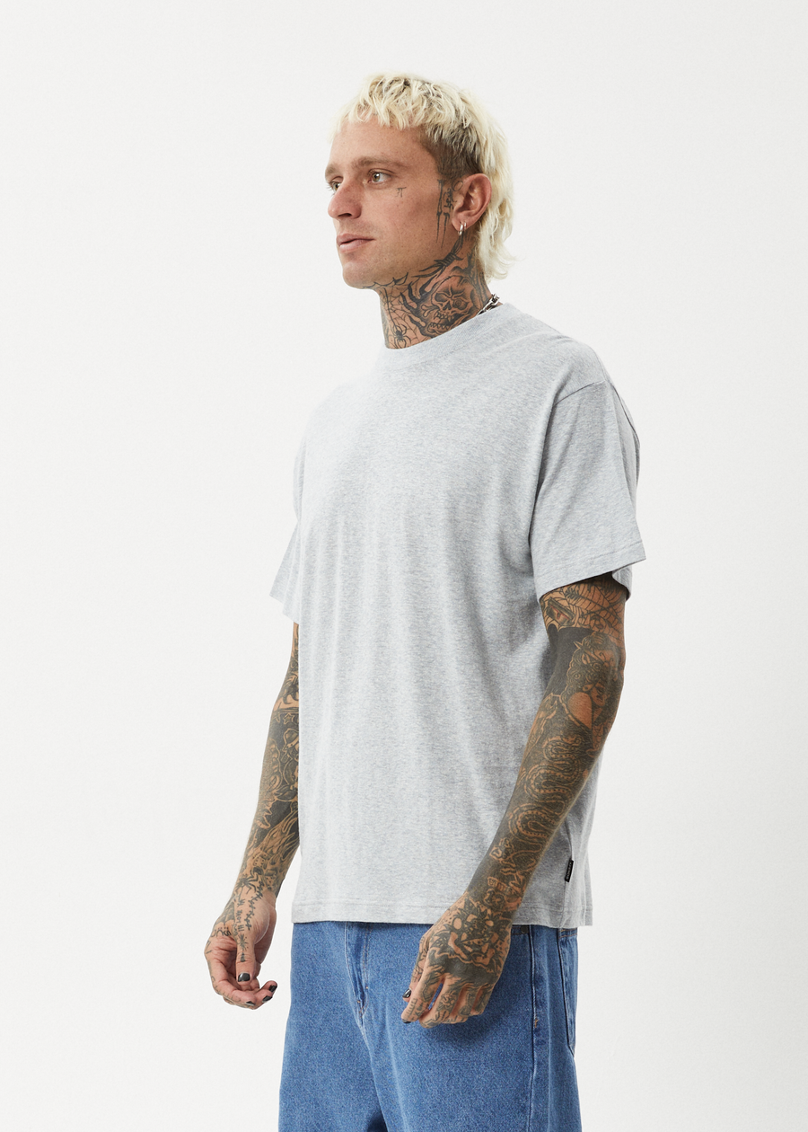 AFENDS Mens Foundation - Boxy Tee - Shadow Grey Marle