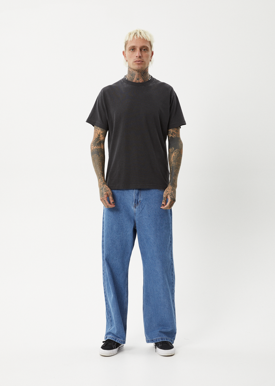 AFENDS Mens Genesis - Heavyweight Boxy Tee - Stone Black