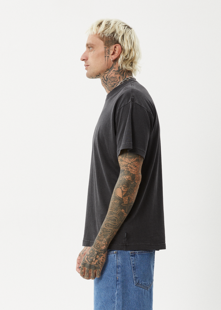 AFENDS Mens Genesis - Heavyweight Boxy Tee - Stone Black