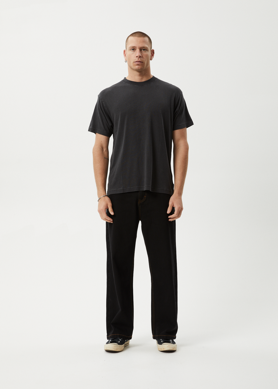 AFENDS Mens Foundation - Boxy Tee - Stone Black