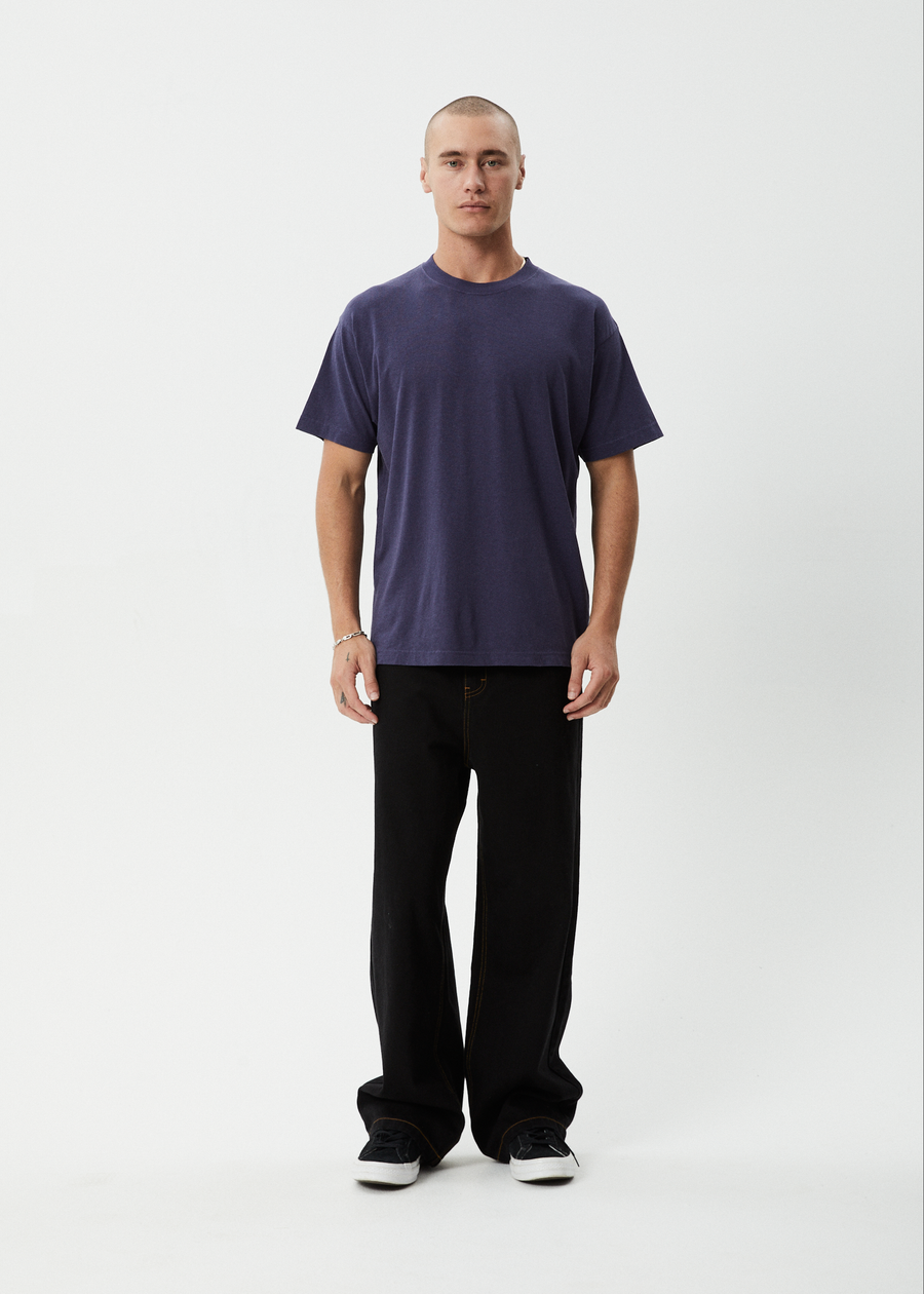 AFENDS Mens Foundation - Boxy Tee - Washed Deep Sea