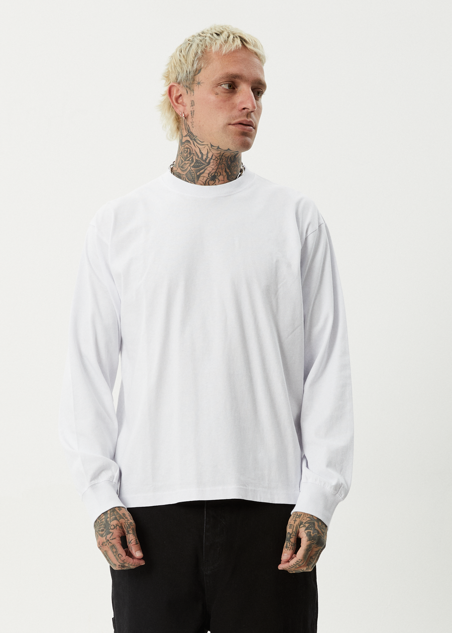 AFENDS Mens Genesis - Boxy Long Sleeve Tee - White
