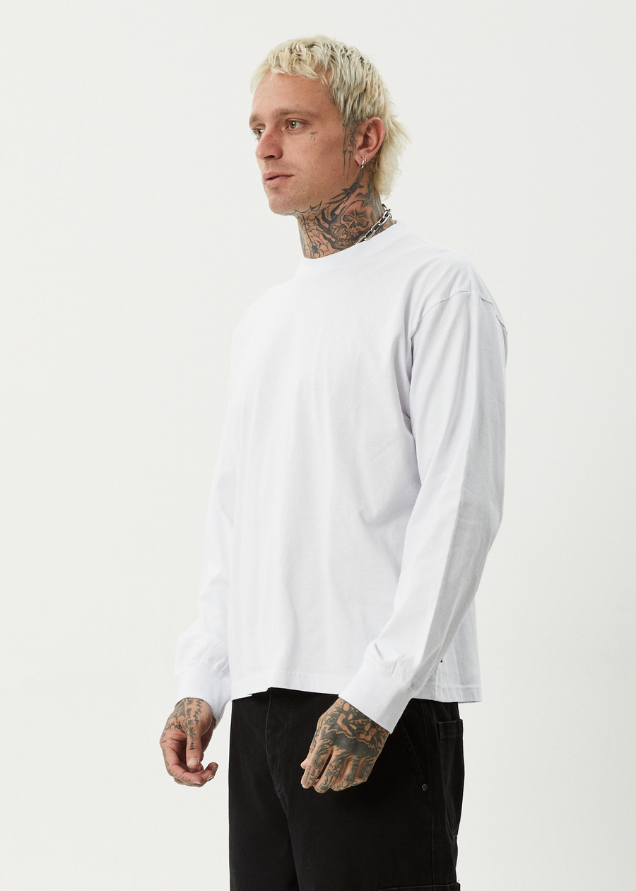 AFENDS Mens Genesis - Boxy Long Sleeve Tee - White