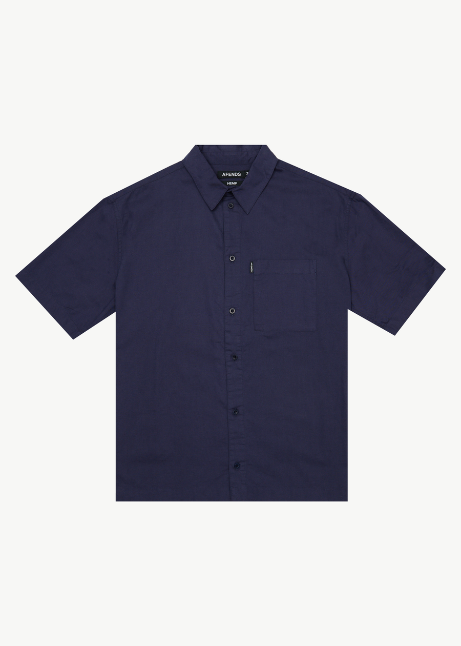 AFENDS Mens Everyday - Short Sleeve Shirt - Deep Sea
